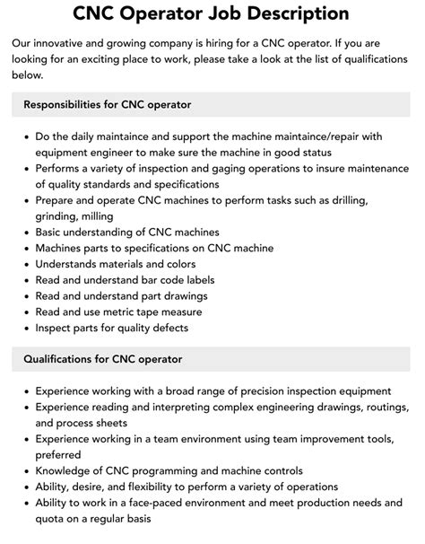 cnc lathe machine operator job description|cnc operator qualification.